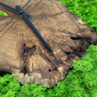 Wanduhr mit Islandmoos und Massivholz