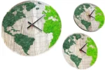 Round Holzuhr Weltkarte mit IslandMoos