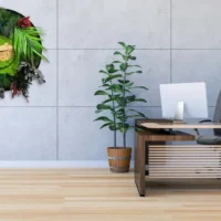 Runde Wanduhr mit Moos Massivholz und Pflanzen | Bilderuhr