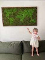Moosbild Weltkarte aus Islandmoos in Rahmen