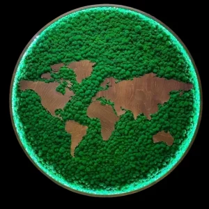 Runde Moosbild Weltkarte mit Beleuchtung