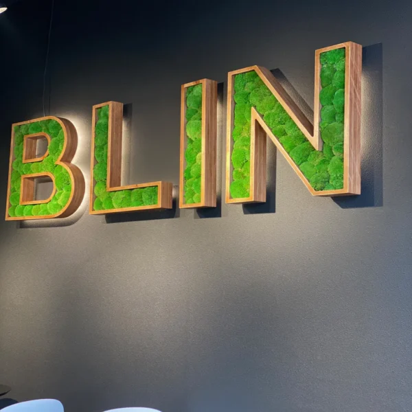 Holz Buchstaben mit LED und echtem Moos