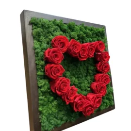 Moosherz mit Rosen – Islandmoos und rote Rosen