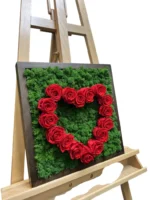 Moosherz mit Rosen – Islandmoos und rote Rosen