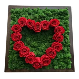 Moosherz mit Rosen – Islandmoos und rote Rosen