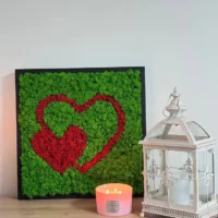 Wandbild Herz aus Moos - 2 Herzen aus rotem und grünem Islandmoos