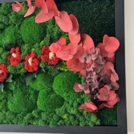 Struktur und Farben von konserviertem Moos und Eukalyptus – Naturdesign im Detail