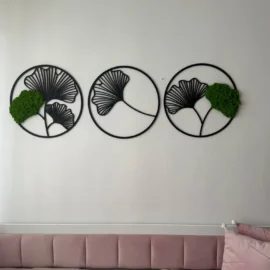 Moosbild Ginkgo Blatt – 3er Set Wanddeko