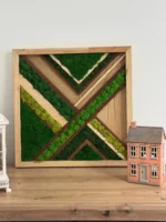 Wandbild Moos Holz-Intarsie – Geometrisches Diagonal-Muster