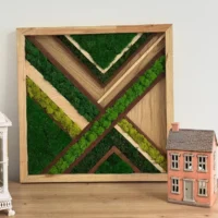 Wandbild Moos Holz-Intarsie – Geometrisches Diagonal-Muster