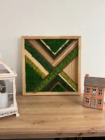 Wandbild Moos Holz-Intarsie – Geometrisches Diagonal-Muster