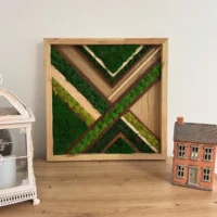Wandbild Moos Holz-Intarsie – Geometrisches Diagonal-Muster