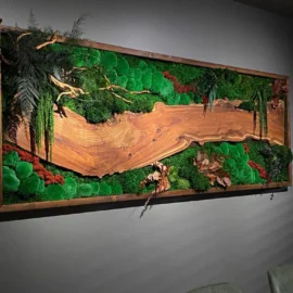 Moosbild mit Holz – Walnuss Waldlandschaft