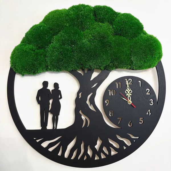 Moos Wanduhr Baum des Lebens mit Paar Moos Wanduhr Baum des Lebens mit Paar