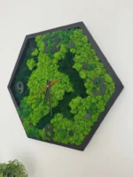 Hexagon Moos Wanduhr Natur-Mix