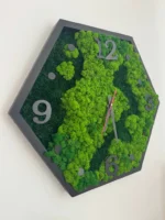 Hexagon Moos Wanduhr Natur-Mix