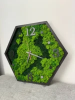 Hexagon Moos Wanduhr Natur-Mix