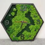 Hexagon Moos Wanduhr Natur-Mix