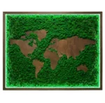 Exklusive Weltkarte aus Islandmoos mit Holzkontinenten & LED-Rahmen