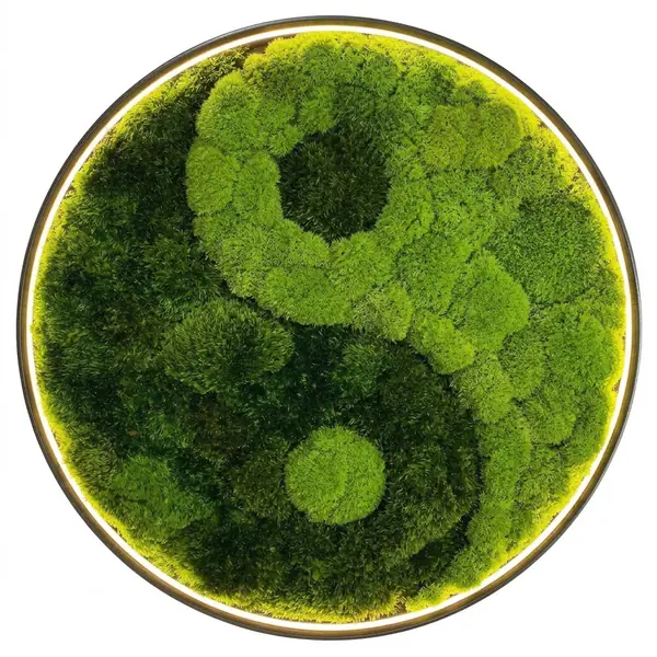 Rundes Moosbild Yin Yang mit Konturbeleuchtung